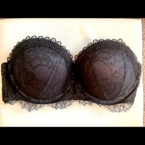 Victoria’s Secret Push Up Black Lace Strapless Bra